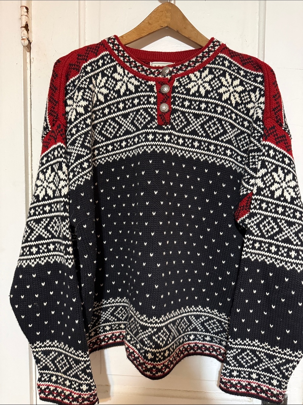 L.L. Bean Women's Fair Isle Crew Sweater - Black, White & Red